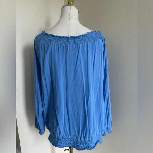 Blue Embellished Peasant Top- Large - Picture 4 of 6